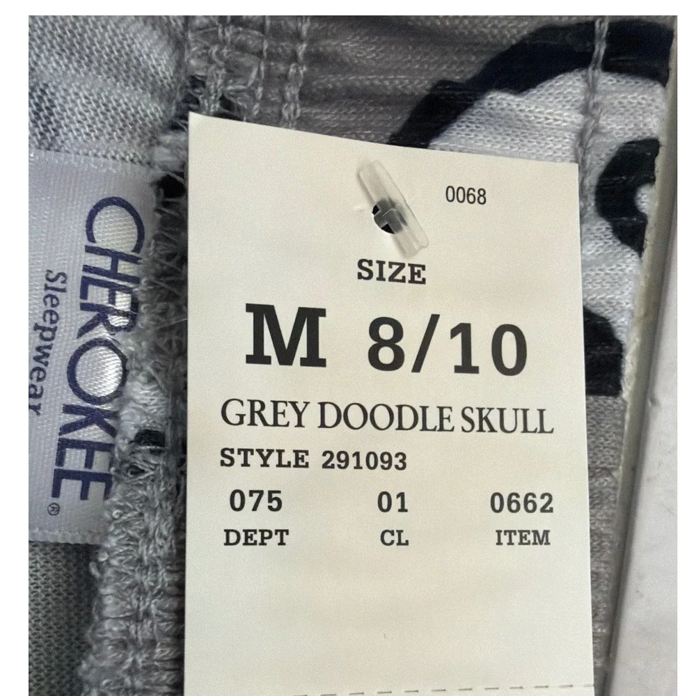 Cherokee Kids Grey Doodle Skull Pajama Pants Size M 8/10 Flame Resistant 291093